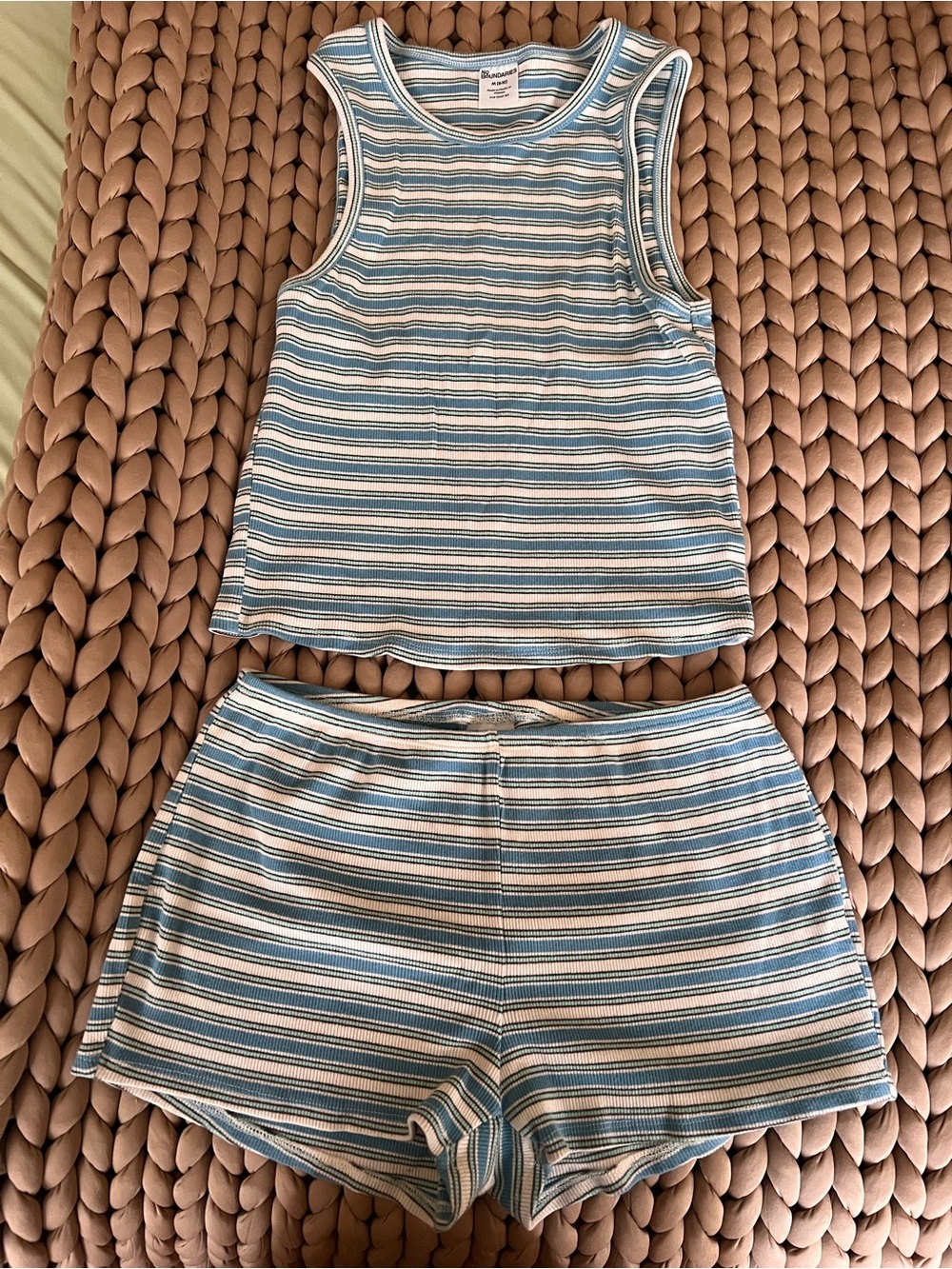 No Boundaries Ribbed Striped Tank & Shorts Set in Blue and Cream